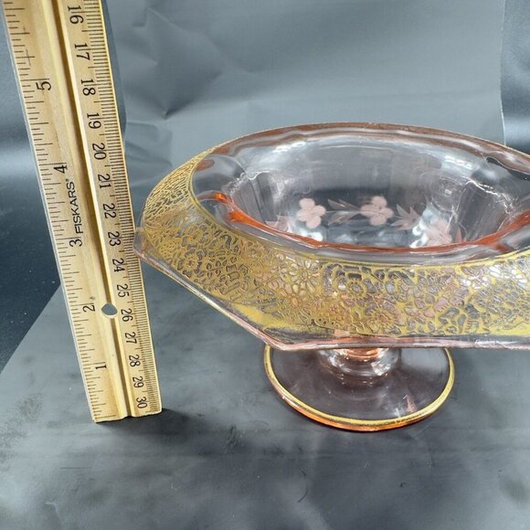 1930s Tiffin Franciscan Pink Depression Gold Edging Rambler Rose Dish Bowl Plate - Picture 5 of 14